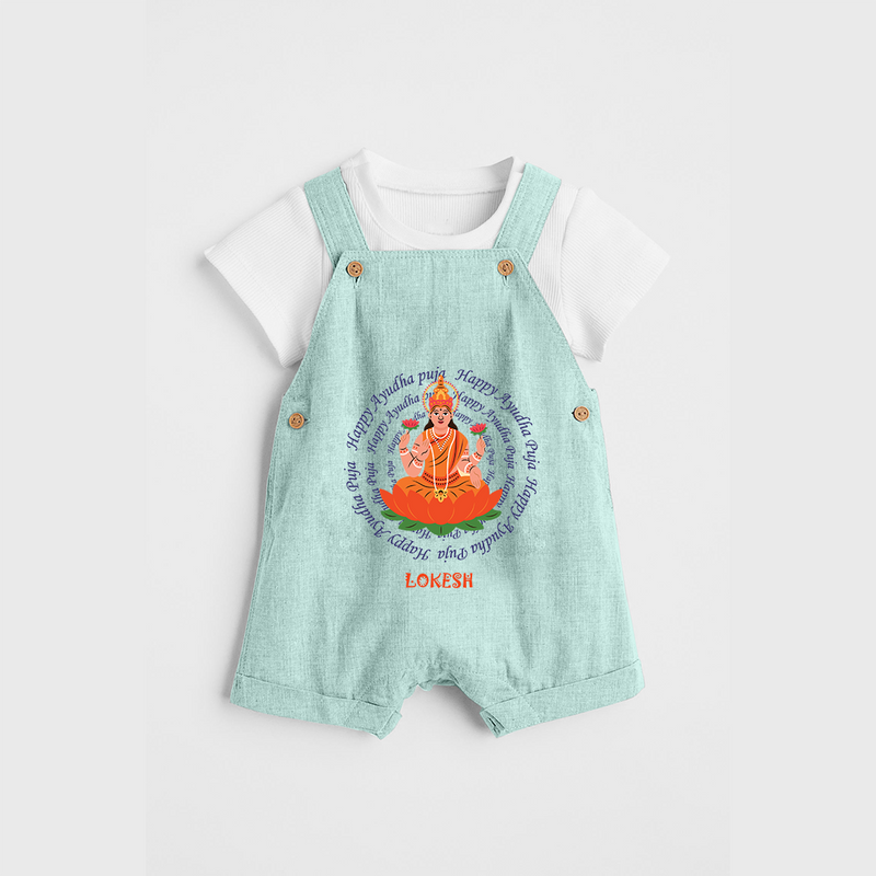 Honoring the Spirit of Work and Worship - Customized Ayudha Pooja Themed Dungaree Set For kids - ARCTIC BLUE - 0 - 5 Months Old (Chest 18")