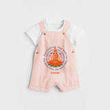 Honoring the Spirit of Work and Worship - Customized Ayudha Pooja Themed Dungaree Set For kids - PEACH - 0 - 5 Months Old (Chest 18")