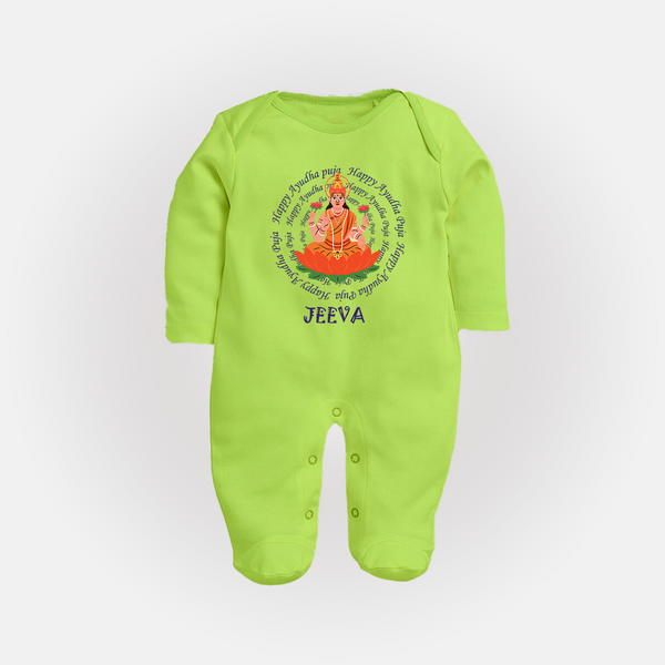Happy Ayudha Puja | Festival Joy Sleep Suit - LIME GREEN - New Born (Chest 7.5")