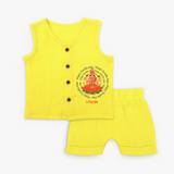 Honoring the Spirit of Work and Worship - Customized Ayudha Pooja Themed Jabla Set For kids - YELLOW - 0 - 3 Months Old (Chest 9.8")