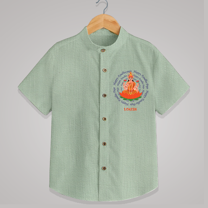 Honoring the Spirit of Work and Worship - Customized Ayudha Pooja Themed Shirt For kids - MINT GREEN - 0 - 6 Months Old (Chest 23")