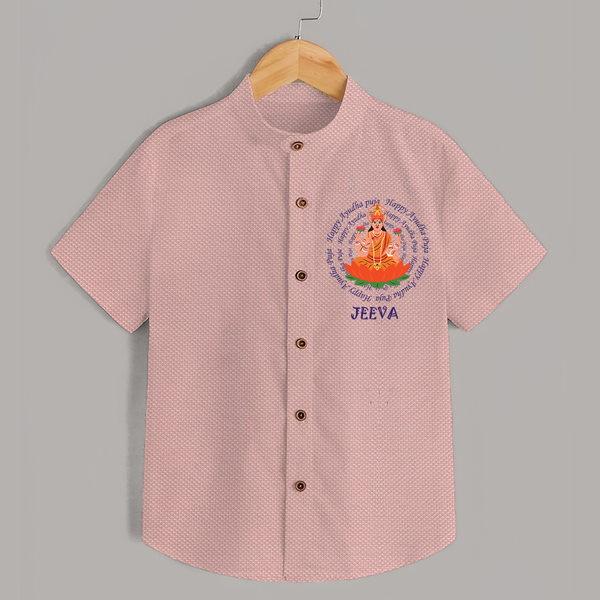 Happy Ayudha Puja | Festival Joy Shirt - PEACH - 0 - 6 Months Old (Chest 23")
