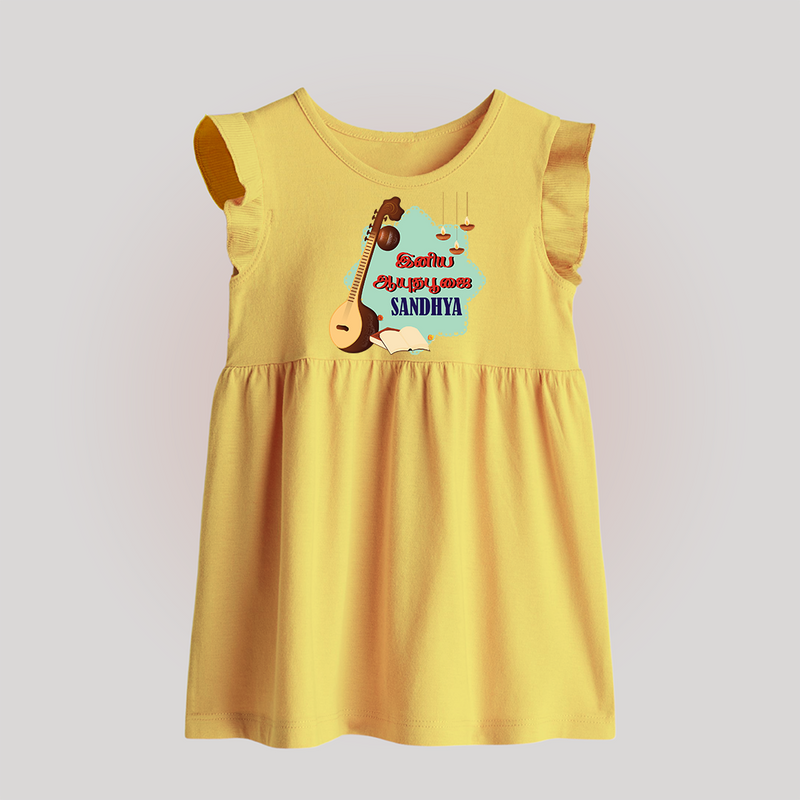 Happy Ayudha Puja  | Blessed with Gratitude Baby Frock - PASTEL YELLOW - 0 - 3 Months Old (Chest 17")