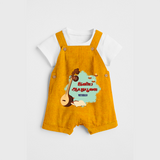 Ayudha Pooja Wishes - Customized Ayudha Pooja Themed Dungaree Set For kids - CHROME YELLOW - 0 - 5 Months Old (Chest 18")