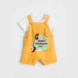 Ayudha Pooja Wishes - Customized Ayudha Pooja Themed Dungaree Set For kids - PASTEL YELLOW - 0 - 5 Months Old (Chest 18")