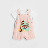 Ayudha Pooja Wishes - Customized Ayudha Pooja Themed Dungaree Set For kids - PEACH - 0 - 5 Months Old (Chest 18")