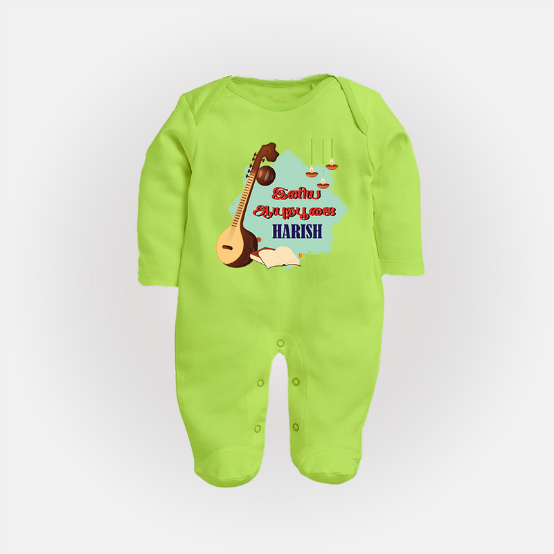 Happy Ayudha Puja  | Blessed with Gratitude Sleep Suit - LIME GREEN - New Born (Chest 7.5")