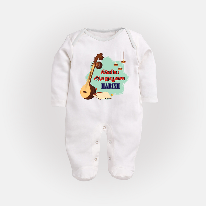 Happy Ayudha Puja  | Blessed with Gratitude Sleep Suit - WHITE - New Born (Chest 7.5")