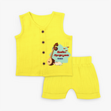 Ayudha Pooja Wishes - Customized Ayudha Pooja Themed Jabla Set For kids - YELLOW - 0 - 3 Months Old (Chest 9.8")