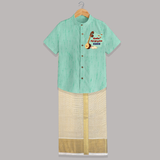 Happy Ayudha Puja  | Blessed with Gratitude Shirt And Dhoti - AQUA GREEN - 0 - 6 Months Old (Chest-23") (Dhoti length-14")