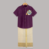 Happy Ayudha Puja  | Blessed with Gratitude Shirt And Dhoti - GRAPE - 0 - 6 Months Old (Chest-23") (Dhoti length-14")
