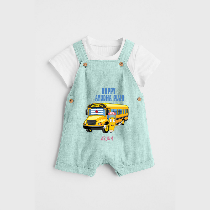 Happy Ayudha Pooja - Customized Ayudha Pooja Themed Dungaree Set For kids - ARCTIC BLUE - 0 - 5 Months Old (Chest 18")