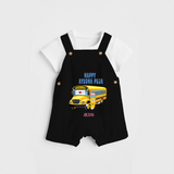 Happy Ayudha Pooja - Customized Ayudha Pooja Themed Dungaree Set For kids - BLACK - 0 - 5 Months Old (Chest 18")