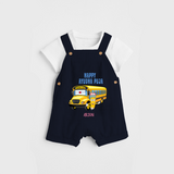 Happy Ayudha Pooja - Customized Ayudha Pooja Themed Dungaree Set For kids - NAVY BLUE - 0 - 5 Months Old (Chest 18")