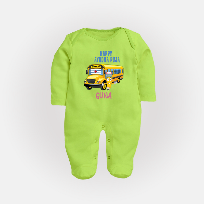 Happy Ayudha Puja  | Divine Blessings Sleep Suit - LIME GREEN - New Born (Chest 7.5")
