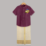 Happy Ayudha Puja  | Divine Blessings Shirt And Dhoti - WINE - 0 - 6 Months Old (Chest-23") (Dhoti length-14")