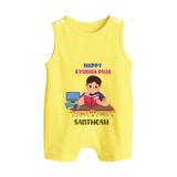 Happy Ayudha Puja | Little Traditions Romper Suit - PASTEL YELLOW - 0 - 5 Months Old (Chest 18")