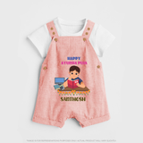 Happy Ayudha Puja | Little Traditions Dungaree Set - PEACH - 0 - 5 Months Old (Chest 18")