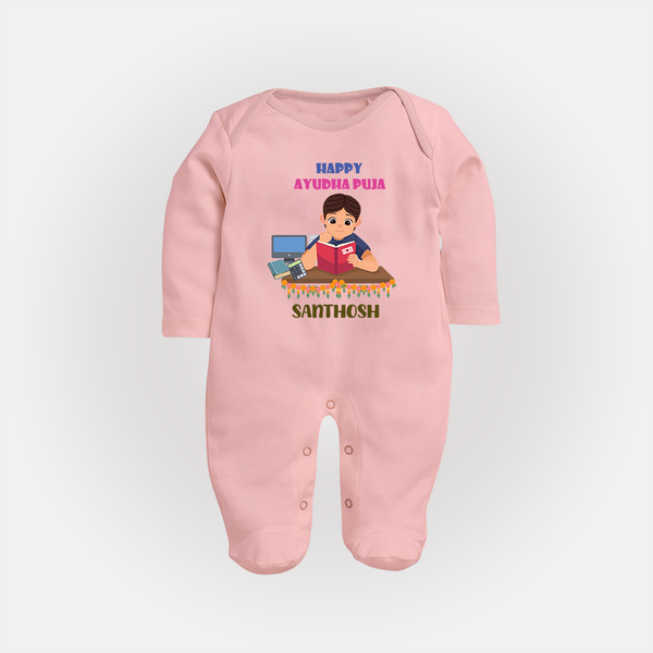 Happy Ayudha Puja | Little Traditions Sleep Suit - BABY PINK - New Born (Chest 7.5")