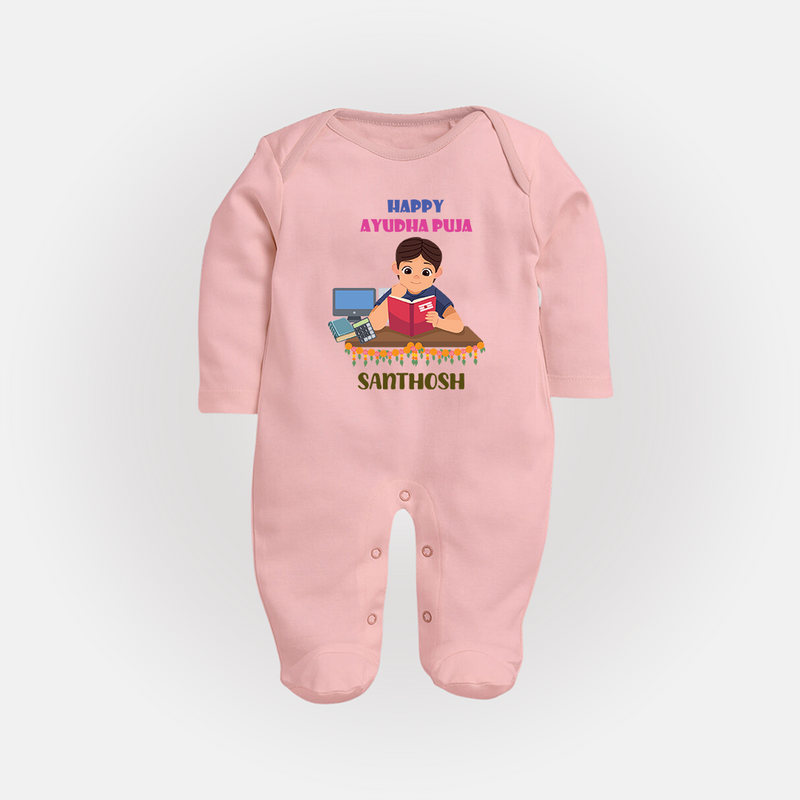 Happy Ayudha Puja | Little Traditions Sleep Suit - BABY PINK - New Born (Chest 7.5")
