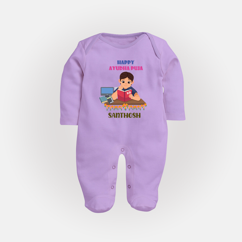 Happy Ayudha Puja | Little Traditions Sleep Suit - LILAC - New Born (Chest 7.5")