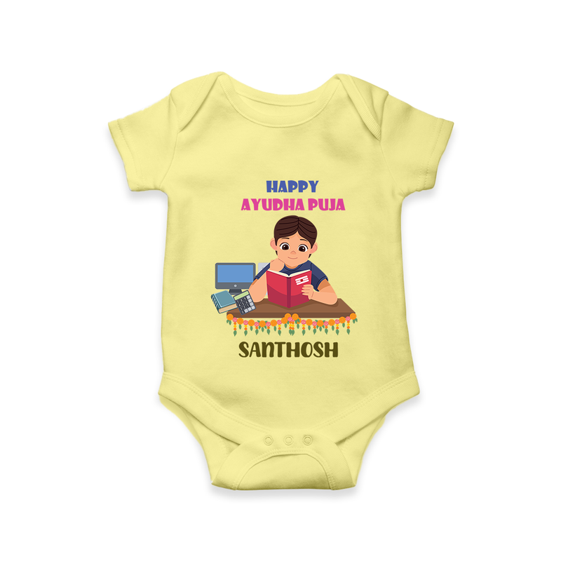 Happy Ayudha Puja | Little Traditions Romper - PASTEL YELLOW - New Born (Chest 14")