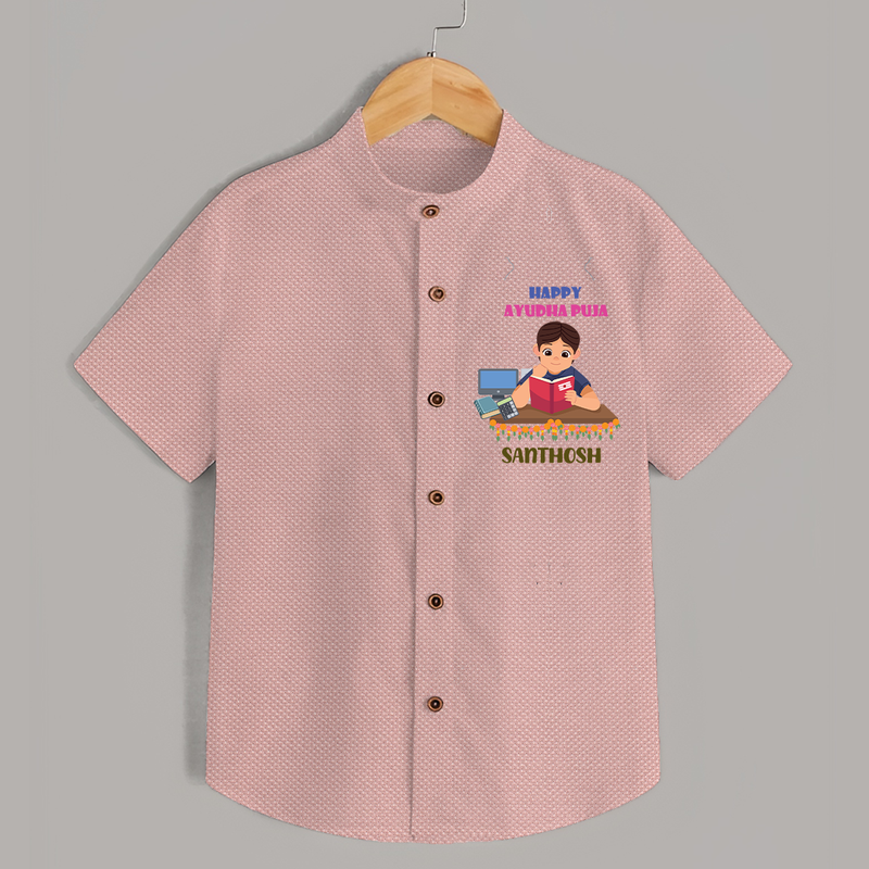 Happy Ayudha Puja | Little Traditions Shirt - PEACH - 0 - 6 Months Old (Chest 23")