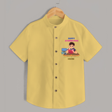 Happy Ayudha Pooja , Where Effort Meets Blessing - Customized Ayudha Pooja Themed Shirt For kids - YELLOW - 0 - 6 Months Old (Chest 23")