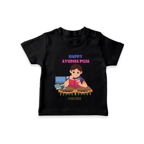 Happy Ayudha Pooja - Customised T-Shirt For Kids - BLACK - 0 - 5 Months Old (Chest 17")