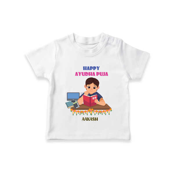 Happy Ayudha Pooja - Customised T-Shirt For Kids - WHITE - 0 - 5 Months Old (Chest 17")