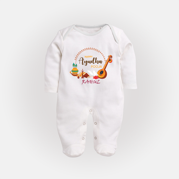Happy Ayudha Pooja | Grateful Heart Sleep Suit - WHITE - New Born (Chest 7.5")