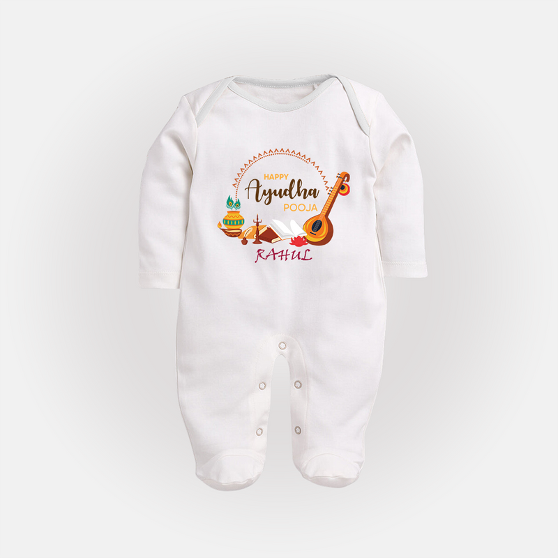 Happy Ayudha Pooja | Grateful Heart Sleep Suit - WHITE - New Born (Chest 7.5")
