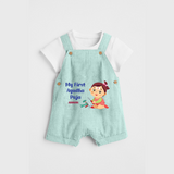 My First Ayudha pooja Customized Ayudha Pooja Themed Dungaree Set For Girls - ARCTIC BLUE - 0 - 5 Months Old (Chest 18")