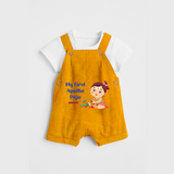 My First Ayudha pooja Customized Ayudha Pooja Themed Dungaree Set For Girls - CHROME YELLOW - 0 - 5 Months Old (Chest 18")