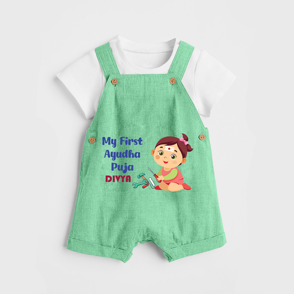 My First Ayudha Puja | Festival of Joy Dungaree Set - GREEN - 0 - 5 Months Old (Chest 18")