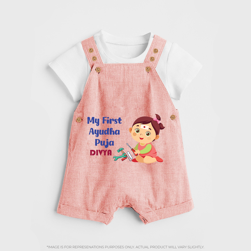 My First Ayudha Puja | Festival of Joy Dungaree Set - PEACH - 0 - 5 Months Old (Chest 18")