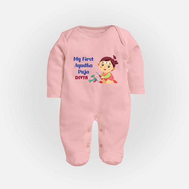 My First Ayudha Puja | Festival of Joy Sleep Suit - BABY PINK - New Born (Chest 7.5")