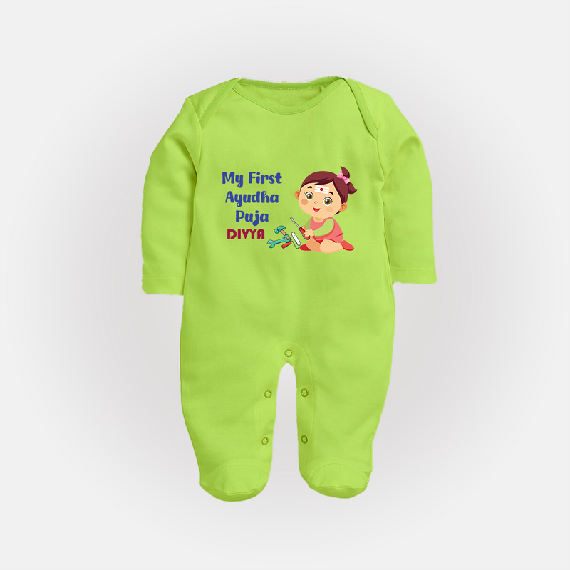 My First Ayudha Puja | Festival of Joy Sleep Suit - LIME GREEN - New Born (Chest 7.5")