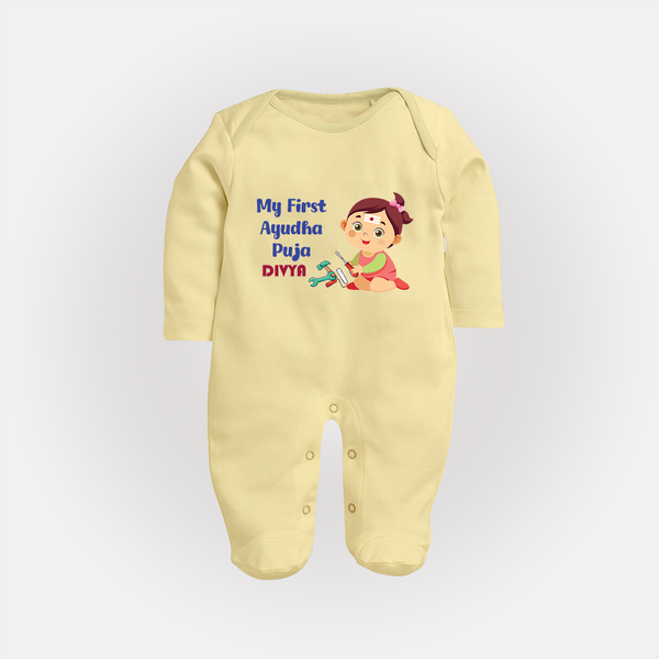 My First Ayudha Puja | Festival of Joy Sleep Suit - PASTEL YELLOW - New Born (Chest 7.5")