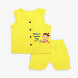 My First Ayudha pooja Customized Ayudha Pooja Themed Jabla Set For Girls - YELLOW - 0 - 3 Months Old (Chest 9.8")