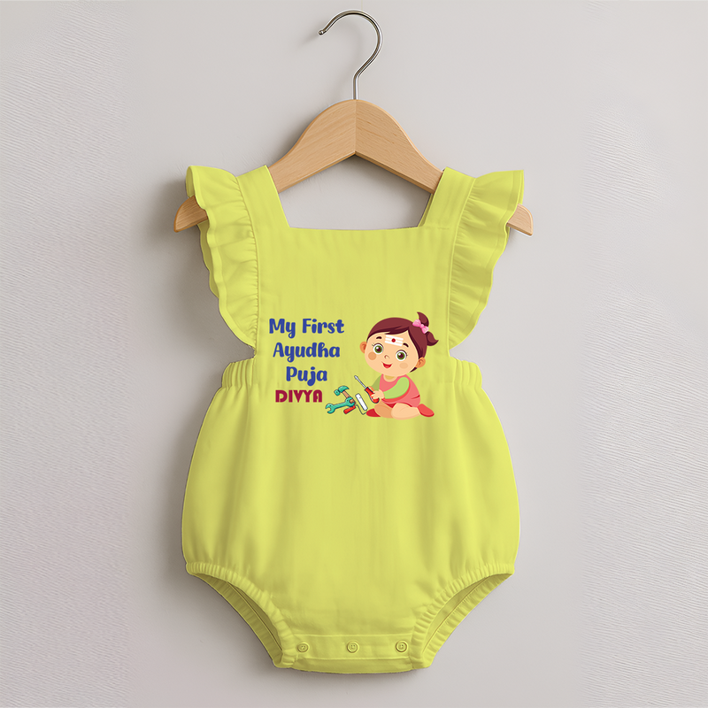My First Ayudha Puja | Festival of Joy Romper Frock - PASTEL YELLOW - 0 - 3 Months Old (Chest 19")