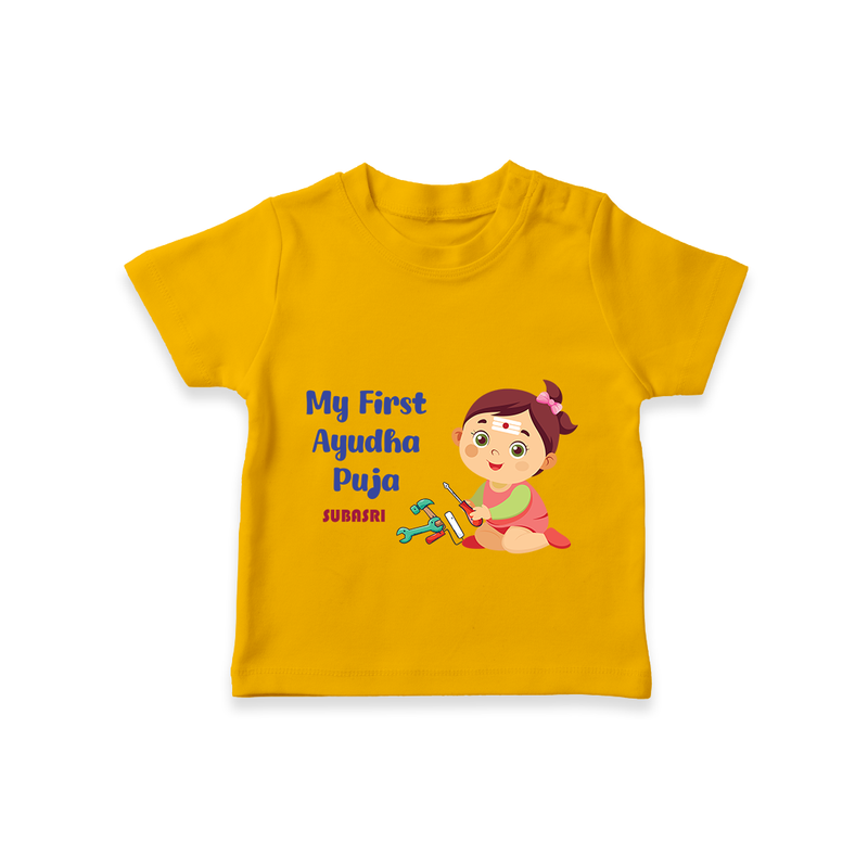 My First Ayudha Pooja In Tamil  - Customised T-Shirt For Baby's - CHROME YELLOW - 0 - 5 Months Old (Chest 17")