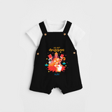 Celebrating the Power of Knowledge and Tools - Customized Ayudha Pooja Tamil Themed Dungaree Set For Kids - BLACK - 0 - 5 Months Old (Chest 18")