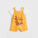 My 1st  Ayudha Pooja - Customized Ayudha Pooja Tamil Themed Dungaree Set For Kids - PASTEL YELLOW - 0 - 5 Months Old (Chest 18")