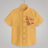 My 1st  Ayudha Pooja - Customized Ayudha Pooja Tamil Themed Shirt For Kids - PASTEL YELLOW - 0 - 6 Months Old (Chest 23")