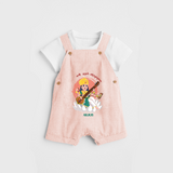 My First Ayudha pooja Customized Ayudha Pooja Tamil Themed Dungaree Set For Kids - PEACH - 0 - 5 Months Old (Chest 18")