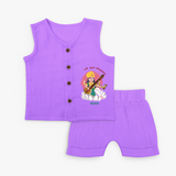 My First Ayudha pooja Customized Ayudha Pooja (Tamil) Themed Jabla Set For kids - PURPLE - 0 - 3 Months Old (Chest 9.8")