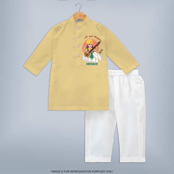 My First Ayudha Puja | Precious Moments Kurta - PASTEL YELLOW - 3 - 6 Months Old (Chest 24", Kurta Length 14'', Waist 19", Pant Length 14")