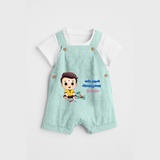 Tools Blessed, Futures Built Customized Ayudha Pooja Tamil Themed Kids Dungaree Set - ARCTIC BLUE - 0 - 5 Months Old (Chest 18")