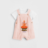 Honoring the Spirit of Work and Worship - Customized Ayudha Pooja Tamil Themed Dungaree Set For Kids - PEACH - 0 - 5 Months Old (Chest 18")